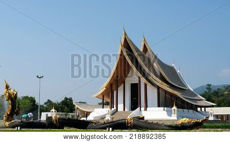Naga Statues Group Over Blue Sky Background