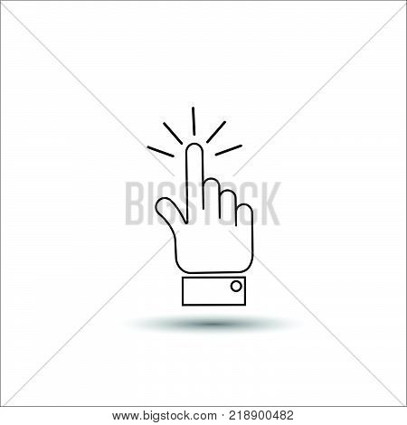 Vector illustration of hand with touching a button pointing finger sign emblem.
