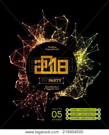 Invitation to the New Year party of 2018. Plexus style vector illustration