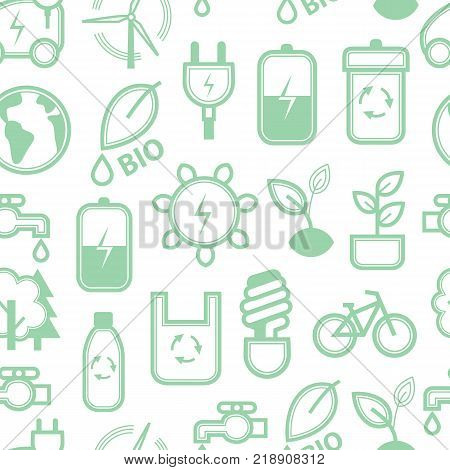 Eco Concept Seamless Pattern Background oon a White Thin Line Icon Set for Web and App Save Planet. Vector illustration