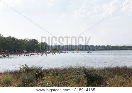 Beach of Valparaiso dam La Culebra mountain Villardeciervos Zamora province Spain