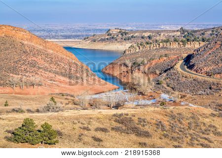 Horsetooth Reservoir and Mountain Park in northern Colorado - a typical view in early winter or late fall