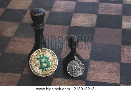 Bitcoin is stronger than dollars, concept of the growth of bitcoin