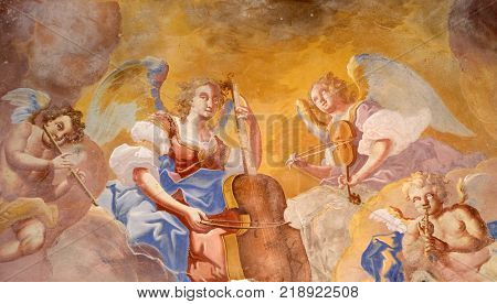 PURGA LEPOGLAVSKA, CROATIA - OCTOBER 08: Saint Cecilia, fresco in the chapel of Saint George in Purga Lepoglavska, Croatia on October 08, 2016.