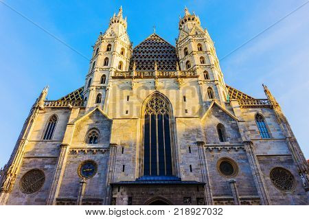 St. Stephen's Cathedral Stephansdom in Vienna Austria city landmark Romanesque and Gothic architecture.