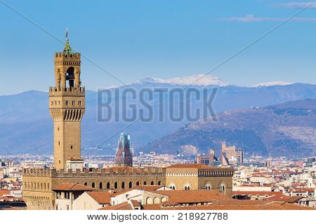 Florence aerial view. Florence Cathedral and Brunelleschi dome. Italian landmark tuscany