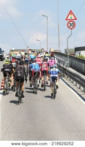 Vicenza, Italy - April 30, 2017: Cycling Race Called Gran Fondo Liotto With Cyclists On Bicycles
