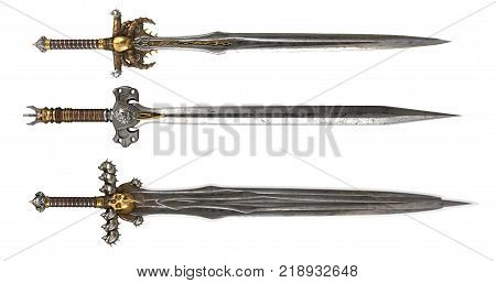 medieval metal fantasy Sword on a white background. 3d illustration