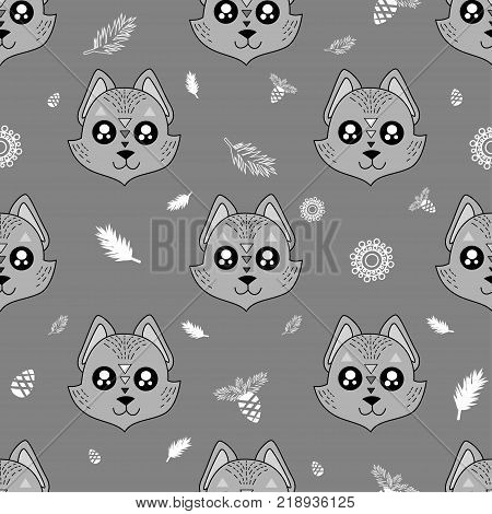 Cute Kids Fox Pattern For Girls And Boys. Colorful Fox On The Abstract Background Create A Fun Carto