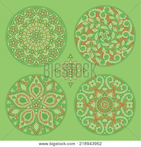 decorative ornaments in the form of circles on a green background