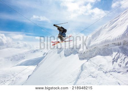 Skier Standing On Top, Snow.