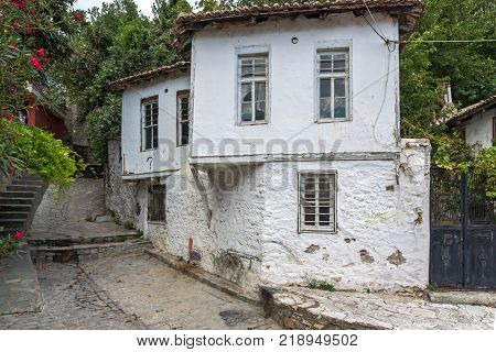 XANTHI, GREECE - SEPTEMBER 23, 2017: Street and old houses in old town of Xanthi, East Macedonia and Thrace, Greece