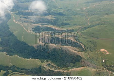 Landscape of the summer Crimea from the height of the aircraft