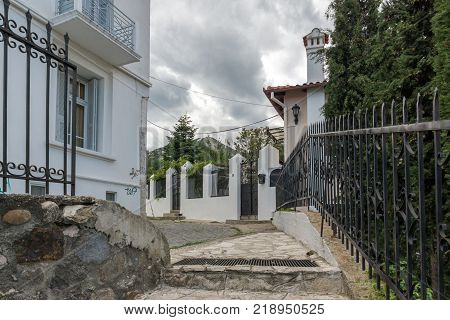 XANTHI, GREECE - SEPTEMBER 23, 2017: Street and old houses in old town of Xanthi, East Macedonia and Thrace, Greece