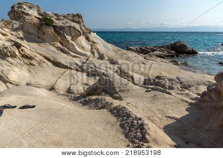 Seascape of Orange Beach Kavourotripes at Sithonia peninsula, Chalkidiki, Central Macedonia, Greece