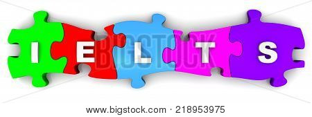 IELTS. Inscription on the multicolored puzzles. The abbreviation 