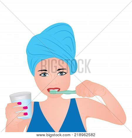 A girl brushing teeth vector illustration on a white background