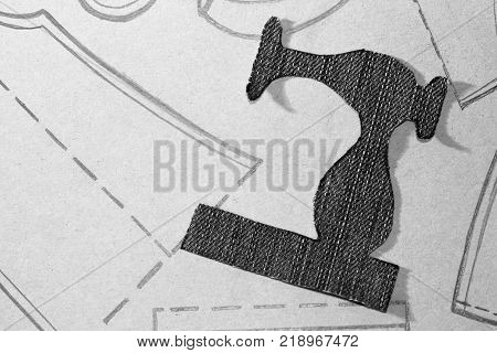 A Stencil Of A Sewing Machine Of Jeans, Drawing Clothing On Paper