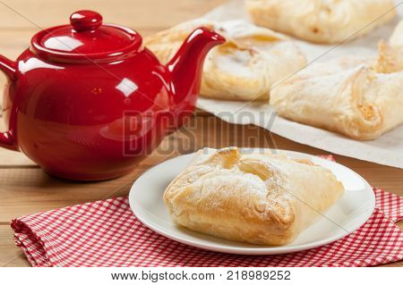 Homebaked Hungarian Cheese Puff Pastry Parcels. Iced Sugar