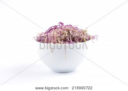 Colorful and crisp image of red cabbage in bowl on white