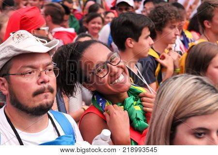 KRAKOW POLAND - 2016- Krakow Blonia World Youth Day 2016 a young girl from Brazil smiling