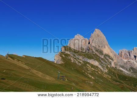 Gardena valley wonderful Seceda peak the Odle mountain range in the Dolomites in Italy