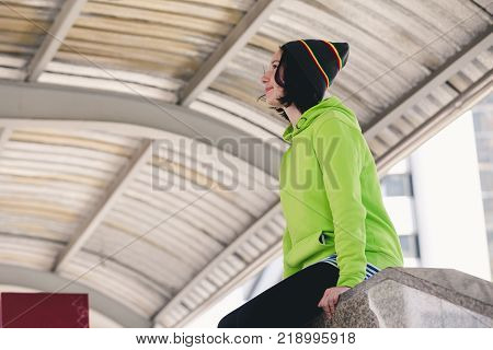 Portrait beautiful young girl russian enjoying smell traval in winter bangkok city thailand