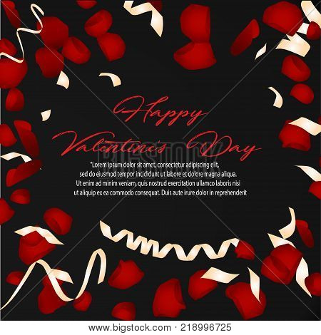 Happy Valentines Day card with flower petals