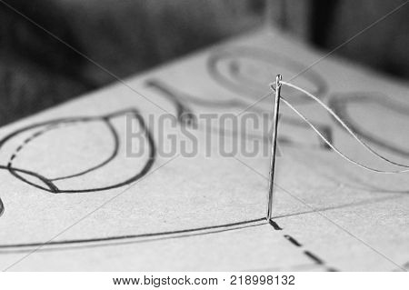 A Stencil Of A Sewing Machine Of Jeans, Drawing Clothing On Paper