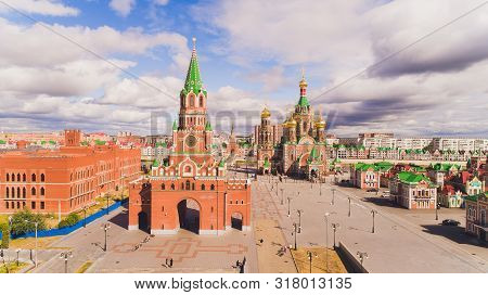Yoshkar-ola City, Republic Of Mari El, Russia - May, 2019: View Of The Cathedral Of The Annunciation