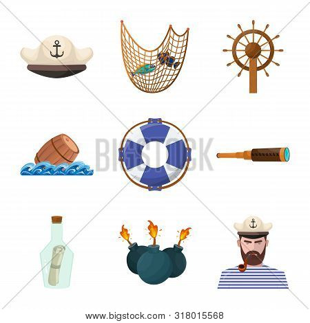 Vector Illustration Of Marine And Adventure Logo. Set Of Marine And Ocean Stock Vector Illustration.