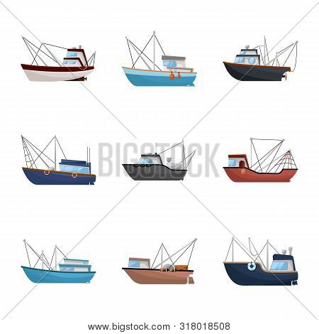 Vector Illustration Of Boat And Fishing Symbol. Set Of Boat And Vessel Vector Icon For Stock.