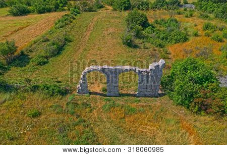 Aerial View Of The Archaeological Remains Of The Ancient Roman Legion Camp Burnum. Location Near Hea