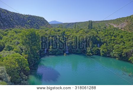 Aerial View Of The Brljan Lake Located Downstream Of Bilusic Buk On The Exit From Canyon Of Krka Riv