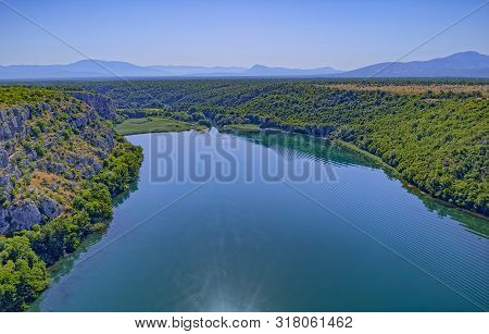 Aerial View Of The Brljan Lake Located Downstream Of Bilusic Buk On The Exit From Canyon Of Krka Riv