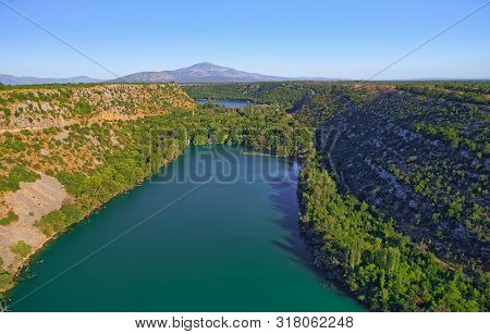 Aerial View Of The Brljan Lake Located Downstream Of Bilusic Buk On The Exit From Canyon Of Krka Riv