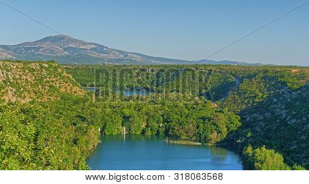 Aerial View Of The Brljan Lake Located Downstream Of Bilusic Buk On The Exit From Canyon Of Krka Riv