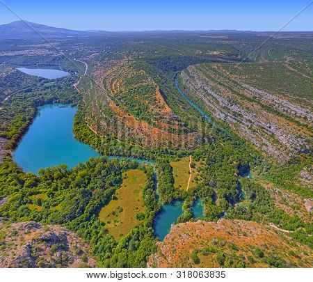 Aerial View Of The Brljan Lake Located Downstream Of Bilusic Buk On The Exit From Canyon Of Krka Riv