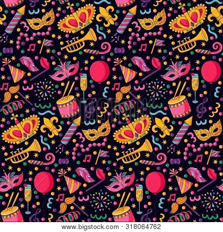 Masquarade Festive Party Cute Colorful Icons Seamless Vector Pattern