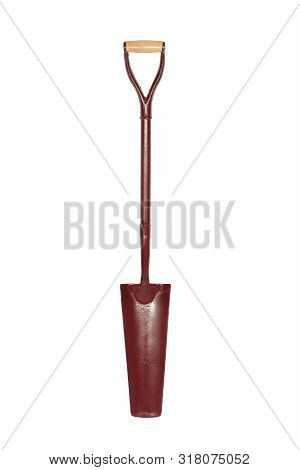A Steel Shovel Draining Myd Isolated On White With Clipping Path