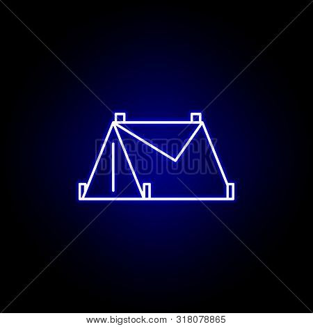 Tent Line Icon In Neon Style. Element Of Winter Sport Illustration. Signs And Symbols Icon Can Be Us
