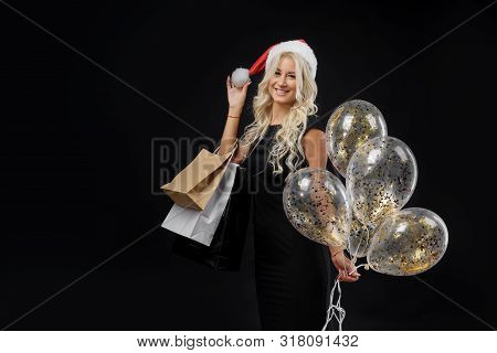 Brightfull Expressions Portrait Of Happy Emotions Girl In Santa Hat Celebrating Christmas Party On B