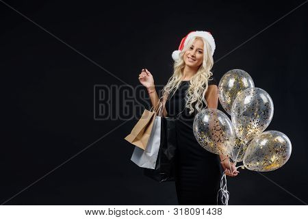 Brightfull Expressions Portrait Of Happy Emotions Girl In Santa Hat Celebrating Christmas Party On B