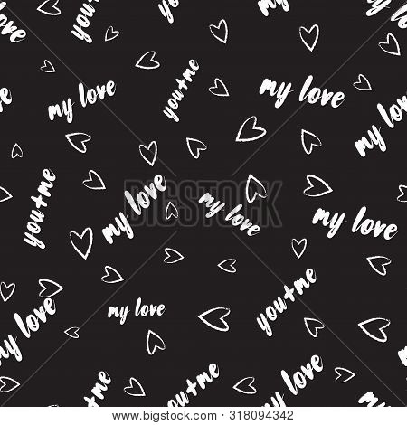 Abstract Seamless Heart Pattern. Ink Illustration. Black And White.