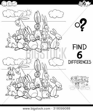 Black And White Cartoon Illustration Of Finding Six Differences Between Pictures Educational Game Fo