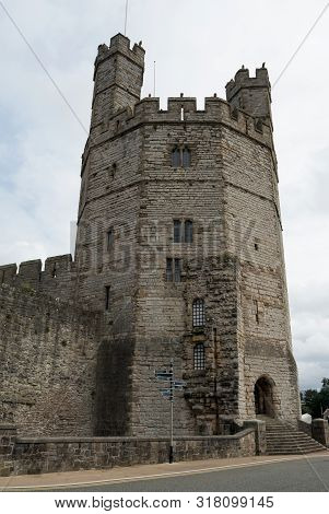 Wales, The Old City Of Caernarfon. The Old Castle. The Eagle Tower. Intact Medieval Architecture. Tu