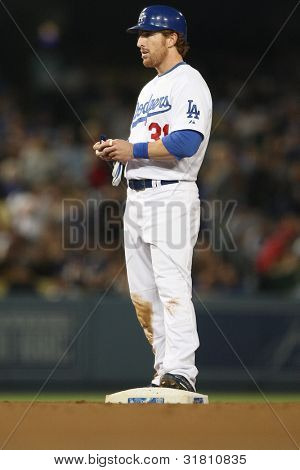 LOS ANGELES - SEP 23: Dodgers LF #31 Jay GIbbons under Padres vs Dodgers spillet på September 23 2010 