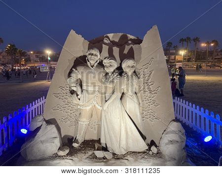 Ashkelon, Israel - August 19, 2019: Ashkelon International Sand Sculpture Festival 2019. Sculptures 