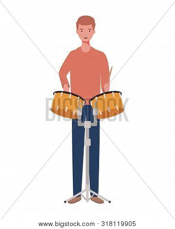 Young Man With Timpani On White Background Vector Illustration Design