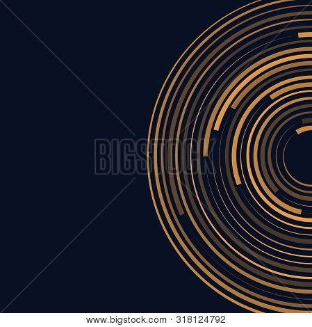 Abstract Template Orange Lines Bright Circles Pattern On Dark Background.